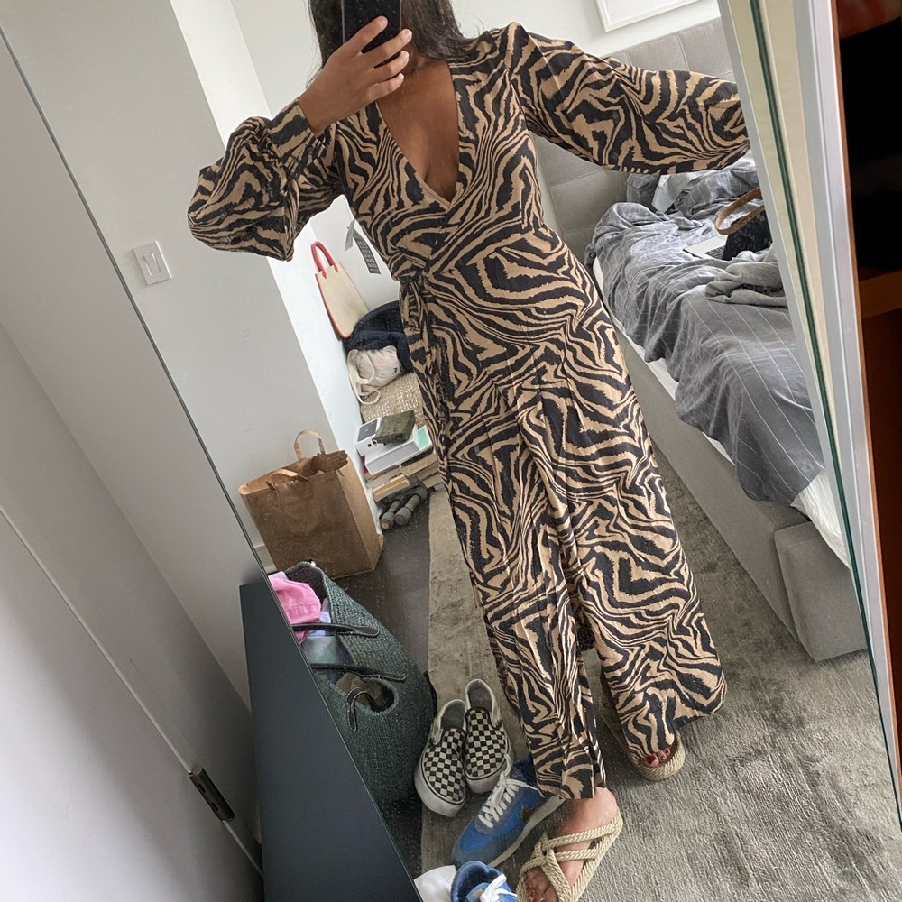 Ganni animal print wrap dress